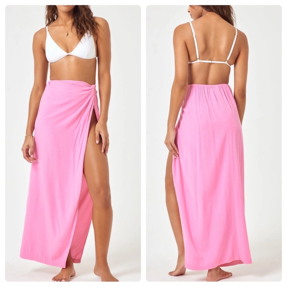 NWT L Space Lightweight Rayon Mia Cover-Up Skirt Dress Guava Pink Elastic Waist